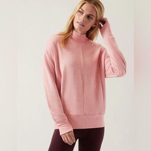 Athleta Apollo Crewneck Sweatshirt Conch Pink Heather Front Pockets Cozy Soft